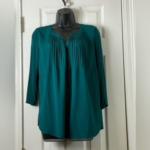 Women’s Jones New York 3/4 Length Sleeve Pin Tuck Blouse Green Size L